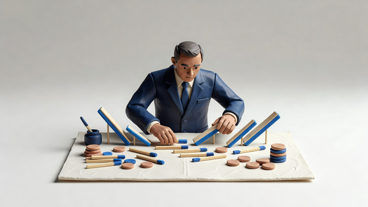 Clay founder studying impression bars on a paper desk