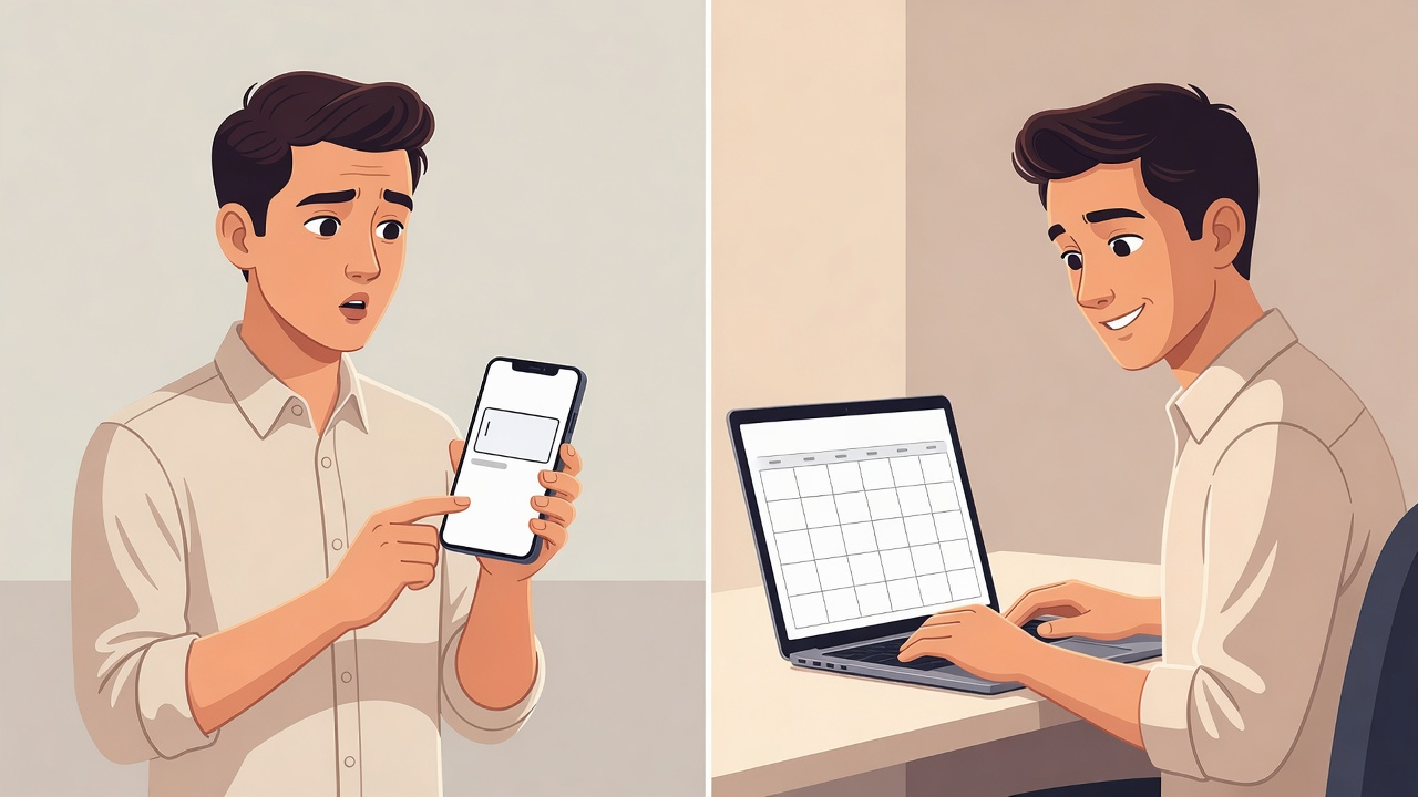 Founder comparing X mobile with no schedule control to the desktop calendar