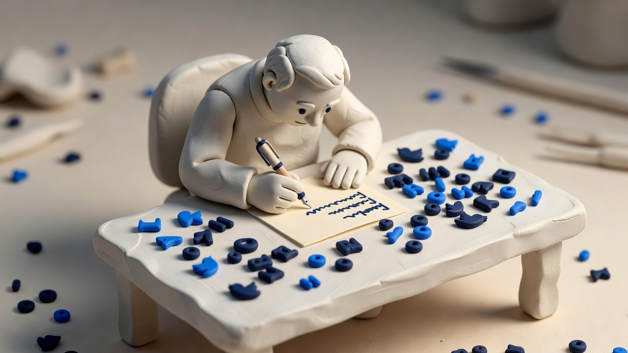 Clay founder writing a short tweet on a paper desk