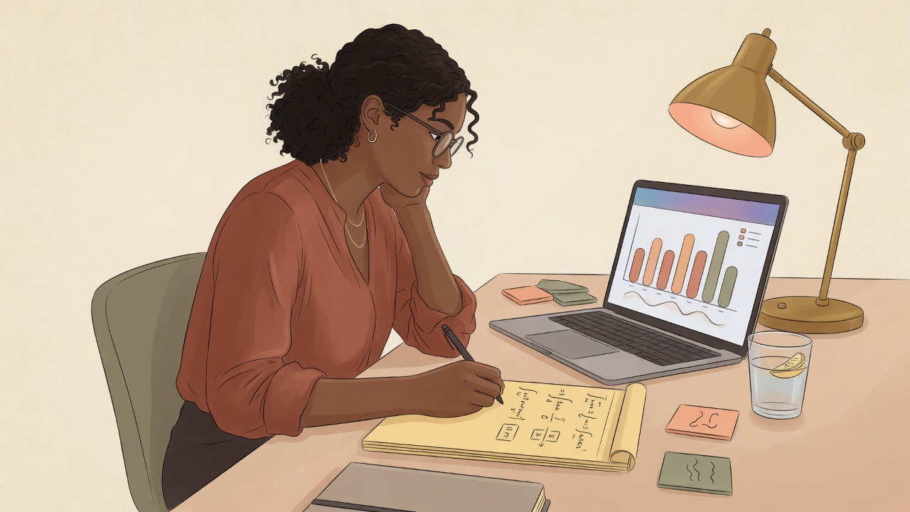 Founder writing three engagement formulas on a desk pad next to a laptop