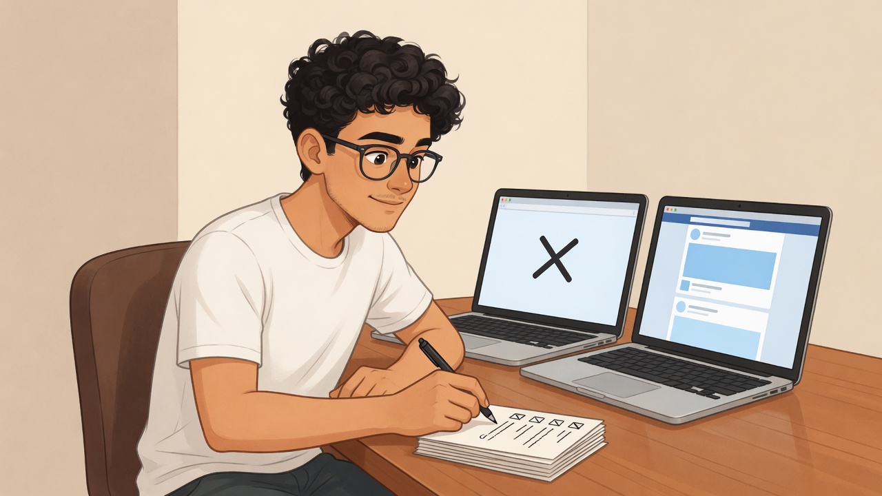Founder at a laptop comparing an X feed and a Bluesky feed